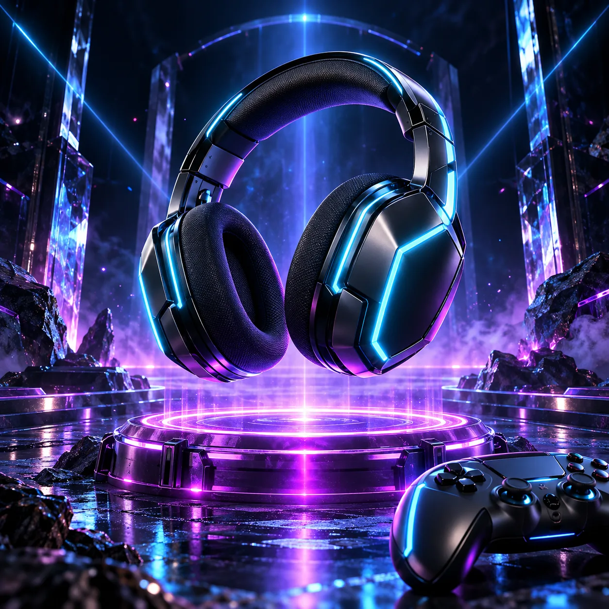 Neon gaming headset and controller