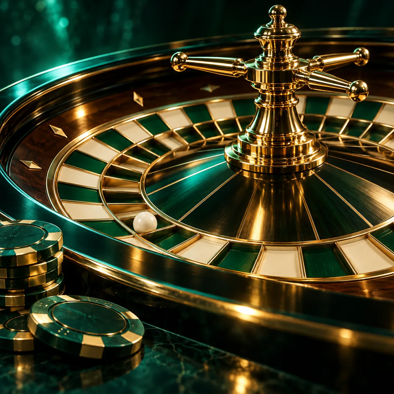 Green and gold roulette table